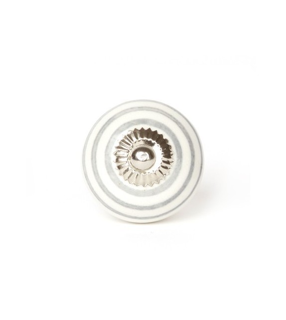 Bouton de meuble en porcelaine blanche à rayures colorées - Boutons Mandarine