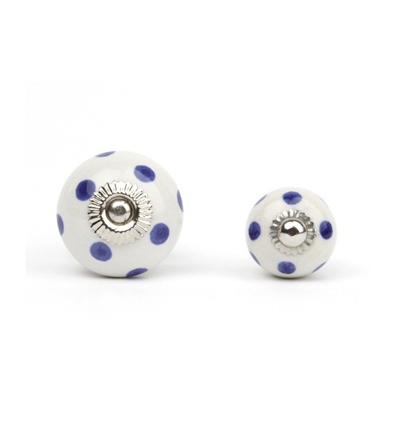 Bouton de meuble en porcelaine blanche à pois colorés - Boutons Mandarine