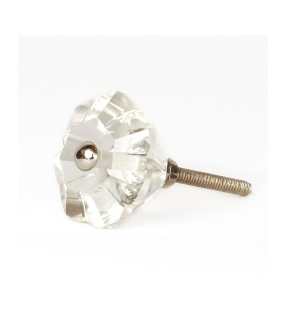 Bouton de meuble en verre transparent forme diamant fleur - Boutons Mandarine