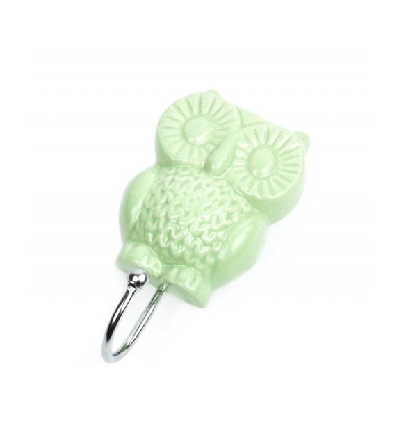 Patère murale forme Hibou en porcelaine - 1 crochet - Boutons Mandarine