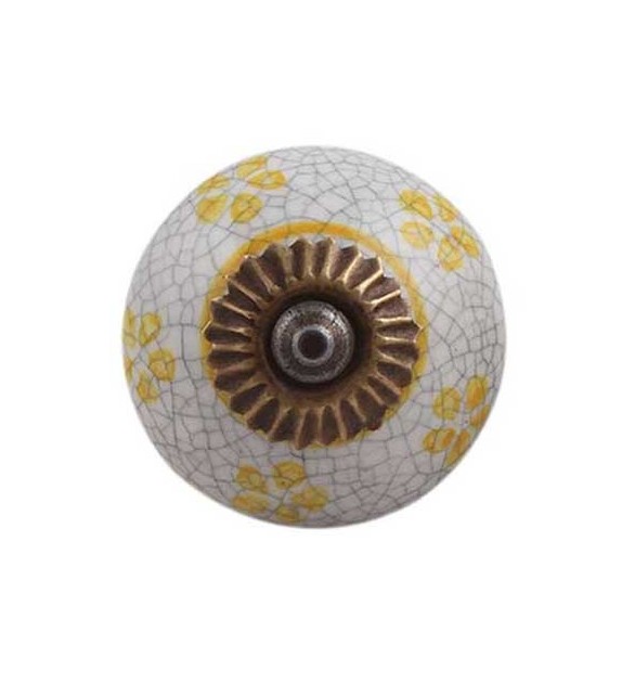 Bouton de meuble Petites Fleurs en porcelaine craquelée - Boutons Mandarine