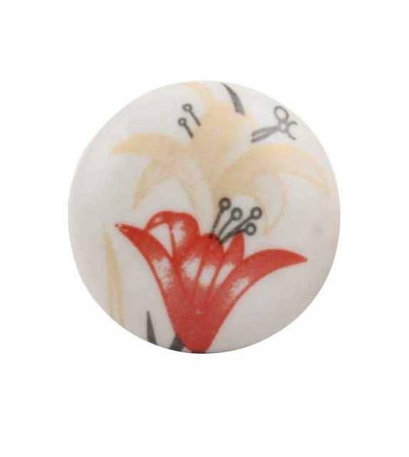 Bouton de meuble Fleur de Lys vintage en porcelaine
