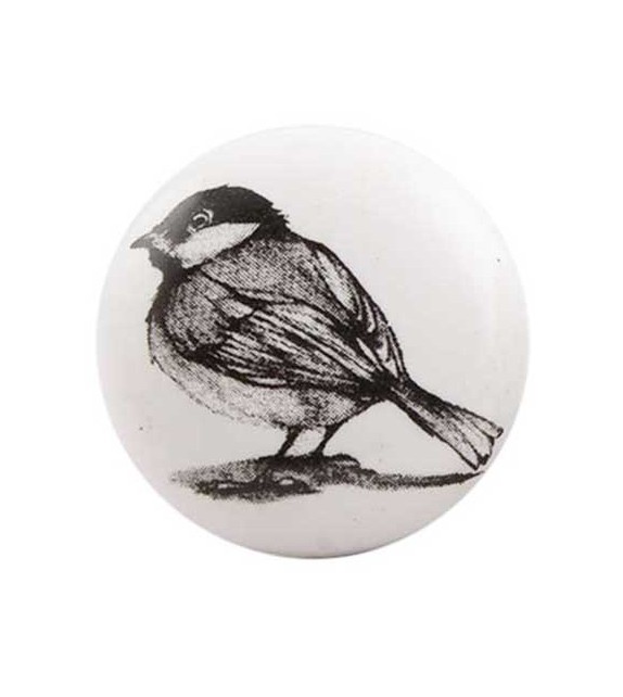 Bouton de meuble en porcelaine Oiseau noir et blanc - Boutons Mandarine