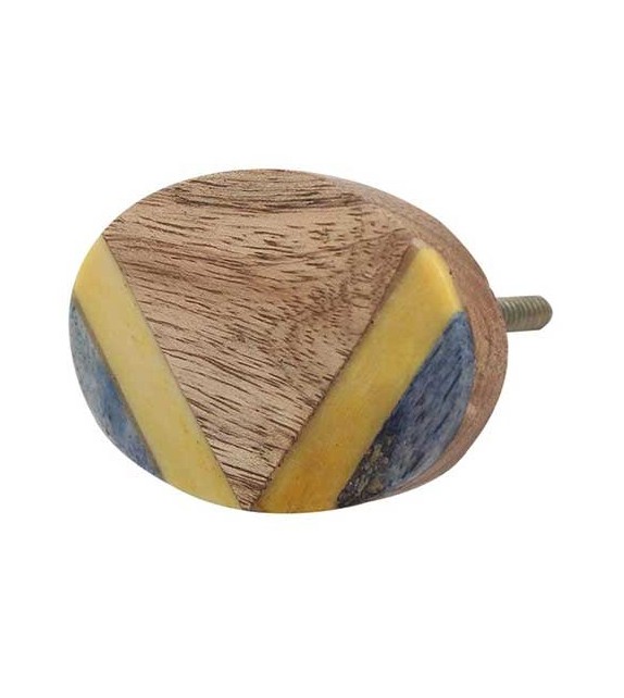 Bouton de meuble ethnique en bois - jaune et bleu - Boutons Mandarine