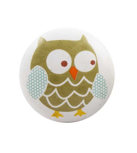 Bouton de meuble en porcelaine motif hibou pour chambre enfant - Boutons Mandarine