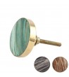 Bouton de meuble rond effet bois vielli et métal doré