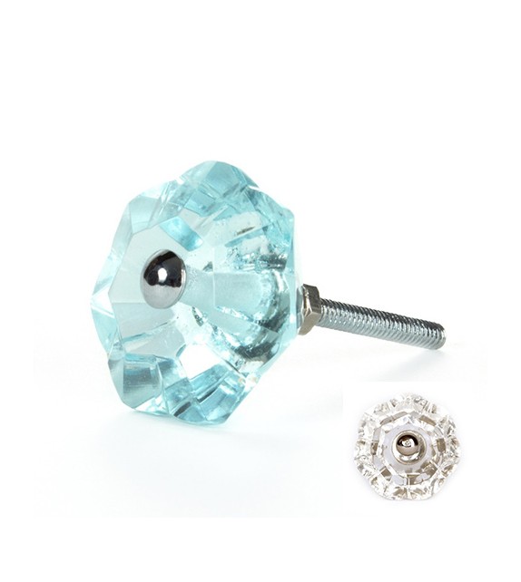 Bouton de meuble en verre transparent forme diamant fleur