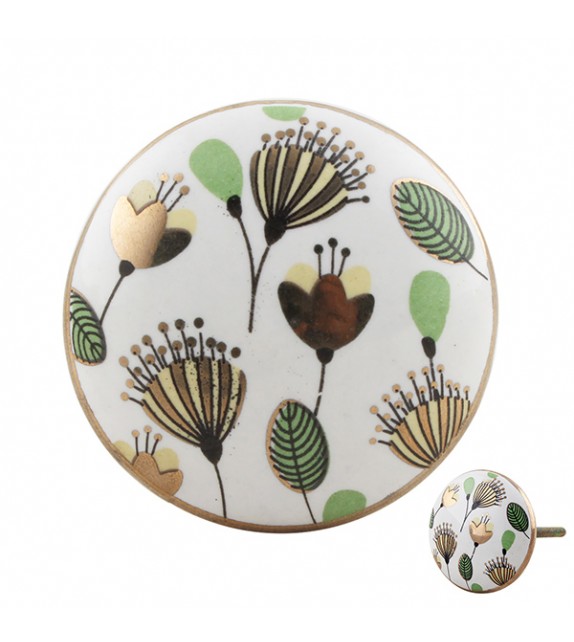 Bouton de meuble porcelaine motif Champêtre - Boutons Mandarine