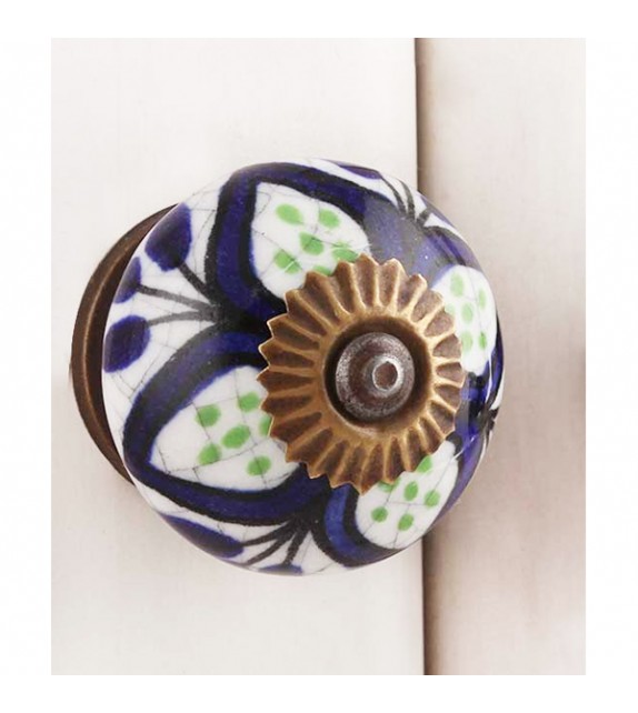 Bouton de meuble porcelaine grande fleur marine - Boutons Mandarine