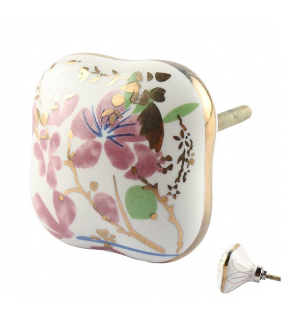 Bouton de meuble carré en porcelaine Fleurs de Printemps - Boutons Mandarine