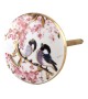 Bouton de meuble en porcelaine petits oiseaux et décor rose - Boutons Mandarine