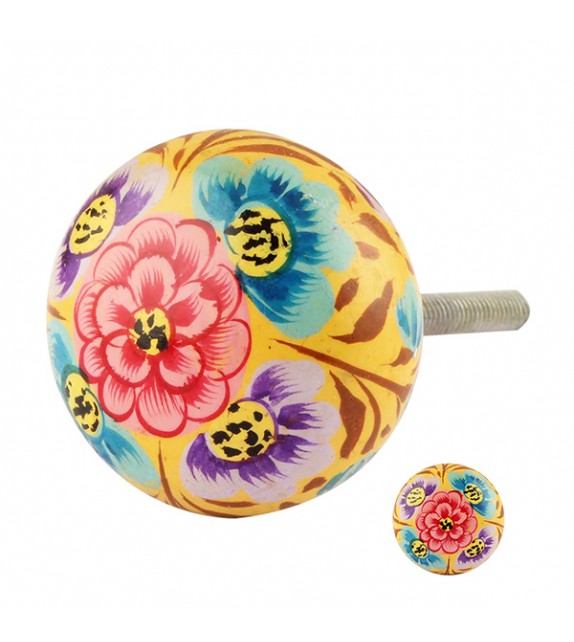 Bouton de meuble en bois floral exotique jaune - Zoé - Boutons Mandarine