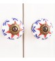 Bouton de meuble en porcelaine floral bleu marine et rouge Hybiscus - Boutons Mandarine