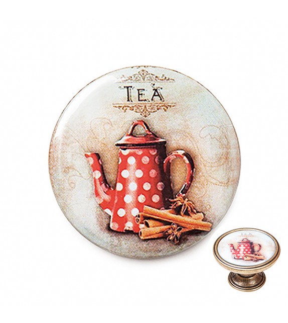 Bouton de meuble vintage Théière Tea