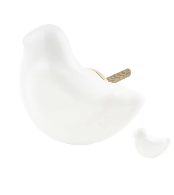 Bouton de meuble en porcelaine Oiseau blanc