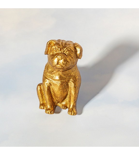 Bouton de meuble doré chien Carlin en métal