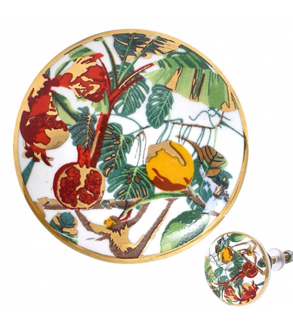Bouton de meuble en porcelaine motif tropical animaux et fruit exotique - Boutons Mandarine