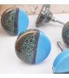Bouton de meuble en porcelaine brun et bleu Sohan