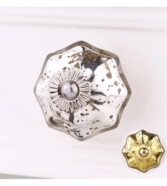 Bouton de meuble en verre Shabby or ou argent - Boutons Mandarine