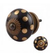 Bouton de meuble en porcelaine noire et pois dorés