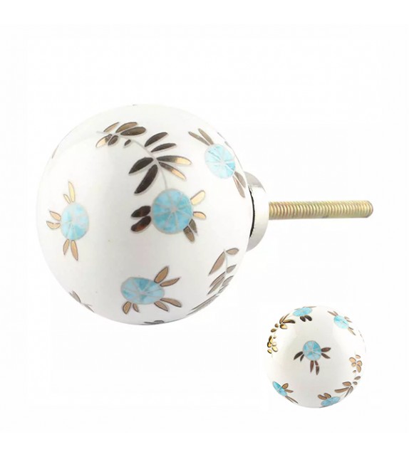 Gros bouton de meuble vintage fleur bleue Adèle - Boutons Mandarine
