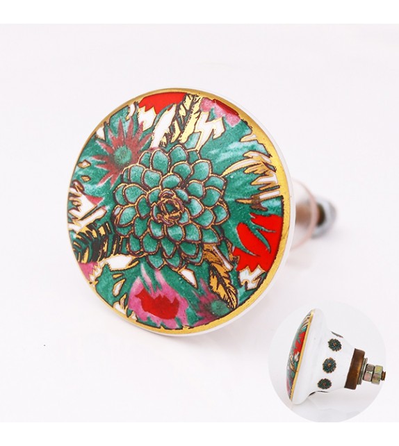 Bouton de meuble en porcelaine floral exotique  style bohème Maeva