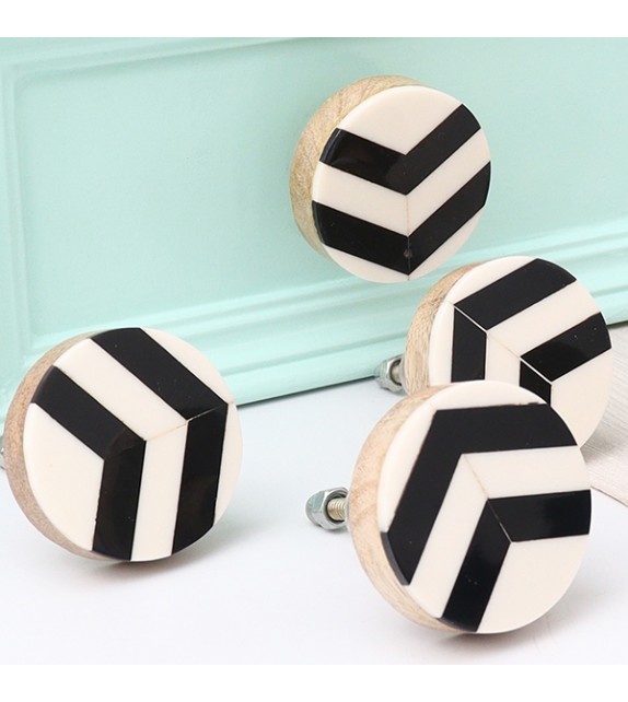 Bouton de tiroir rond en bois et résine noire et blanche Snow - Boutons Mandarine