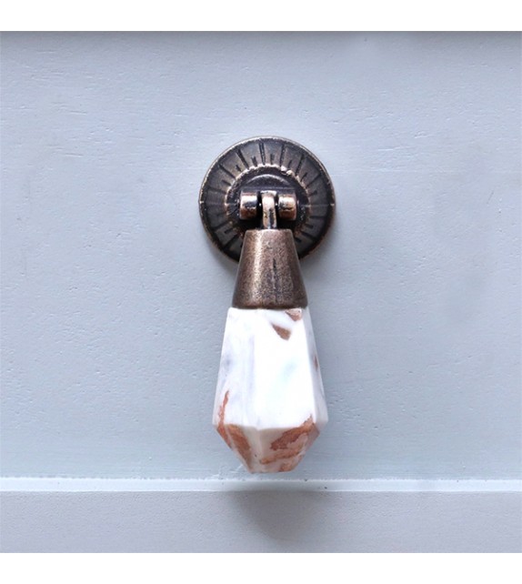 Bouton de meuble en pierre marbrée blanche forme goutte style chic - Boutons Mandarine