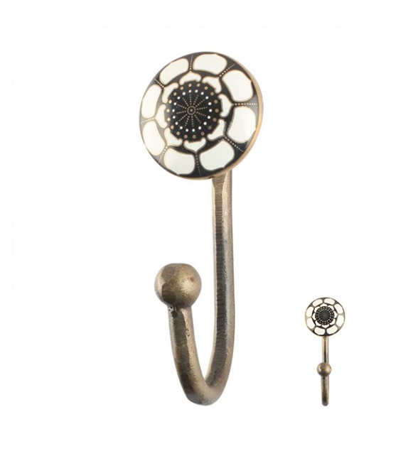 Patère murale céramique Floral noir Diva - Boutons Mandarine