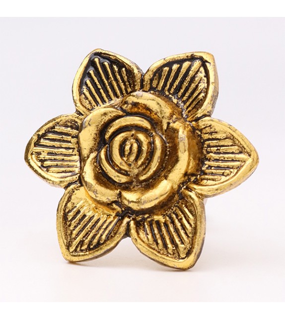 Bouton de meuble Fleur Rose dorée en métal - Boutons Mandarine