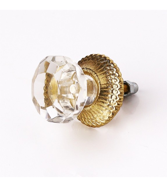 Bouton de meuble en verre facetté et métal doré Cristal - Boutons Mandarine