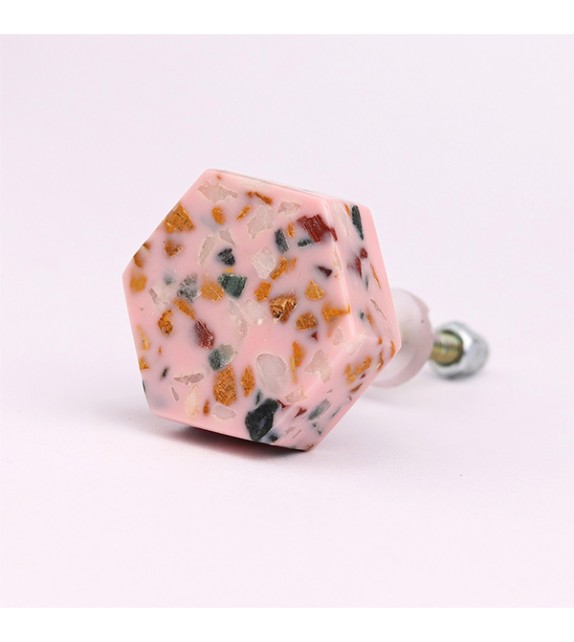 Boutons de meuble hexagonal en marbre Terrazzo rose