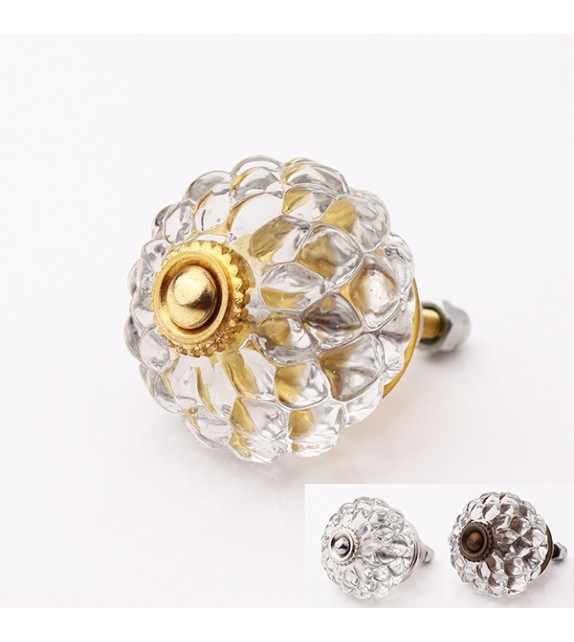 Bouton de meuble en verre facetté transparent et laiton doré Elisabeth - Boutons Mandarine
