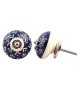 Bouton de meuble en porcelaine bleu marine à motif blanc Zélie - Boutons Mandarine