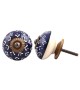 Bouton de meuble en porcelaine bleu marine à motif blanc Zélie - Boutons Mandarine