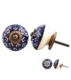 Bouton de meuble en porcelaine bleu marine à motif blanc Zélie - Boutons Mandarine